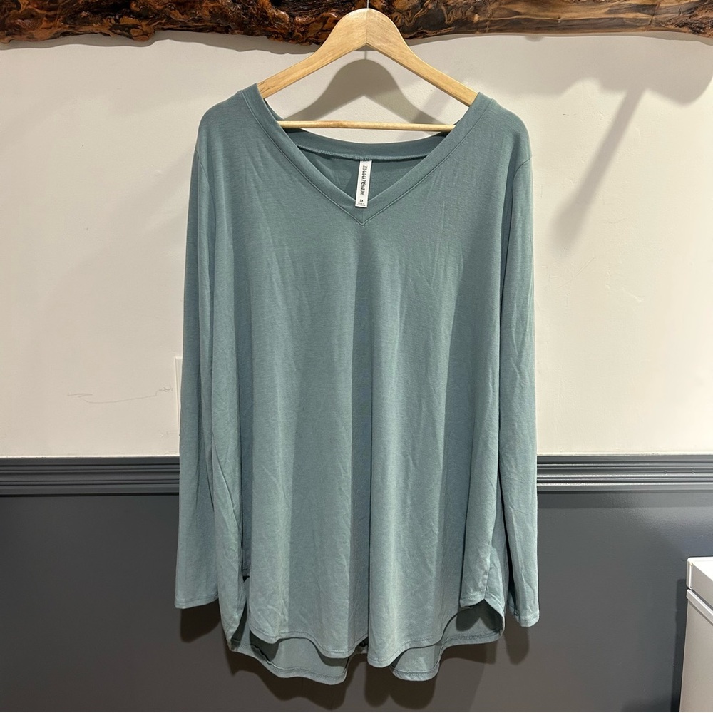 Zenana Premium Plus Size Long Sleeve Teal V Neck Tee 3X